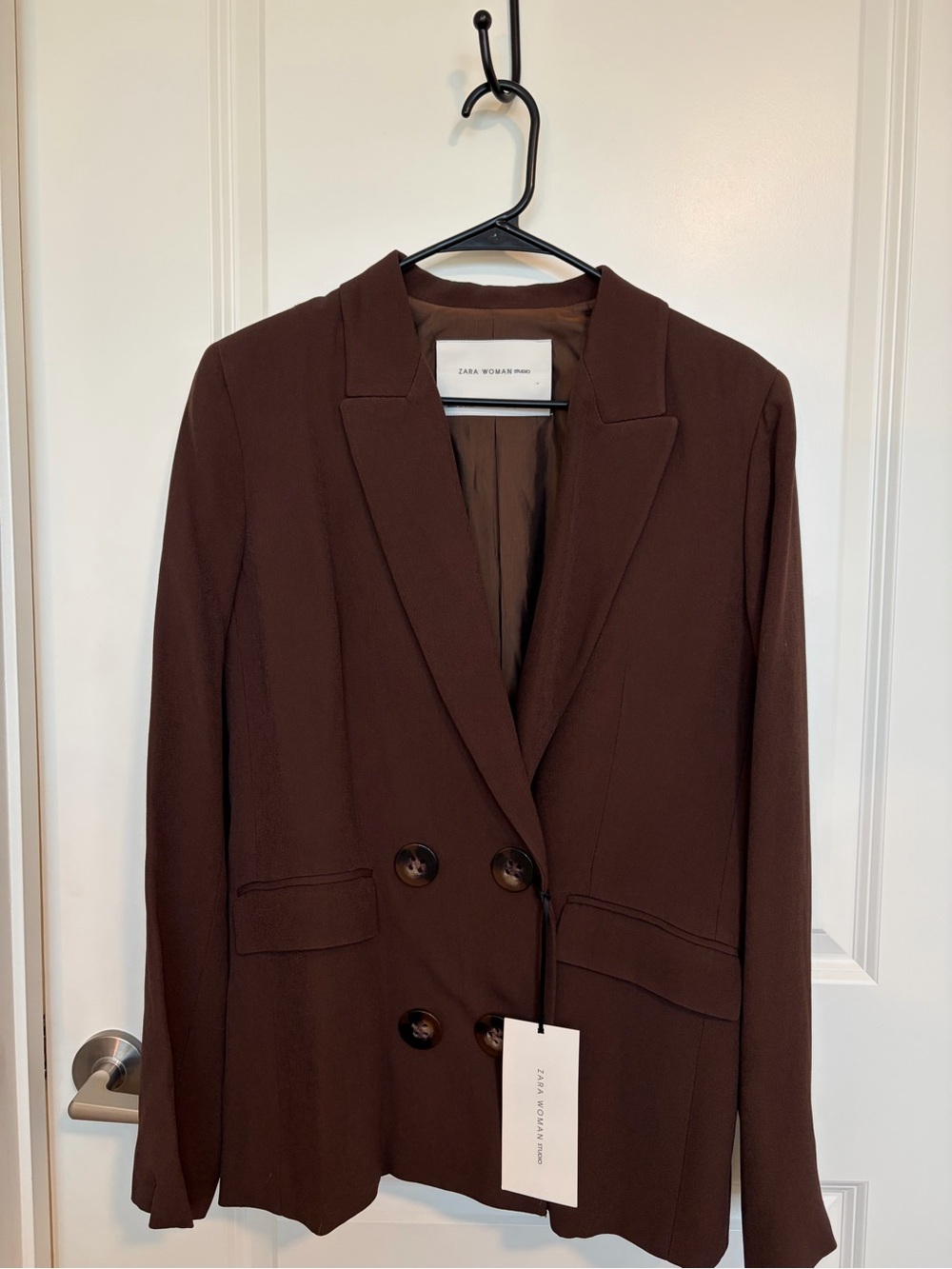 Zara Chocolate Brown Double-Breasted Blazer